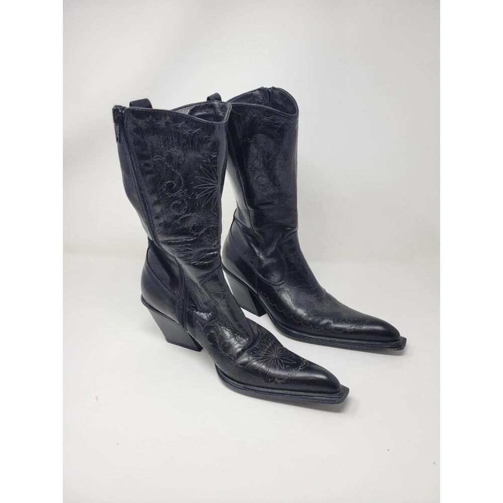 Black Leather Heeled Western Boots Italy Made Womens 5 1/2 Colin Stuart Pointy
